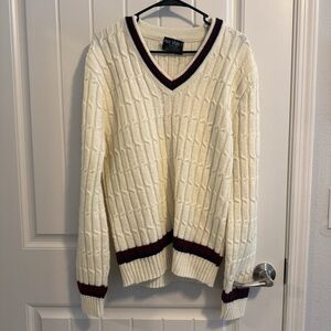 Vintage Pine State Men’s Cream Cable Knit V-Neck Sweater